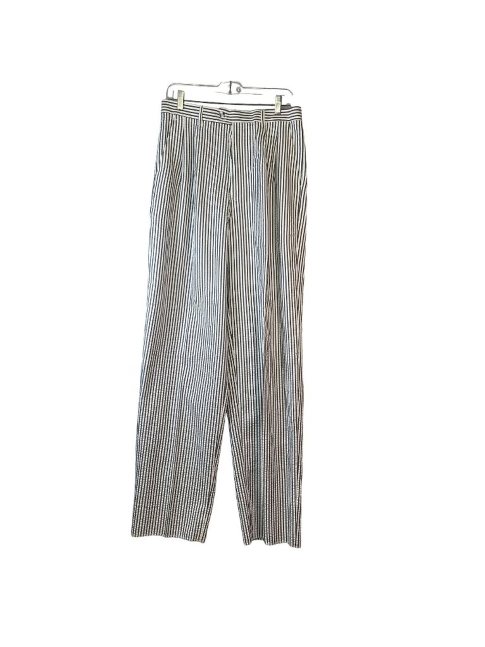 EJ Samuel Mens Striped Seersucker Dress Pants Blue White 35W Pleated New